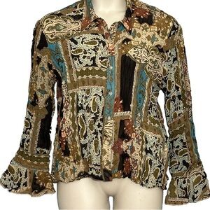 Bohemian Patchwork Blouse with Ruffle Sleeves